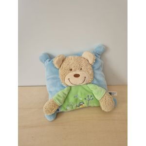Doudou Ours Coussin Bleu Vert Nicotoy - Occasion