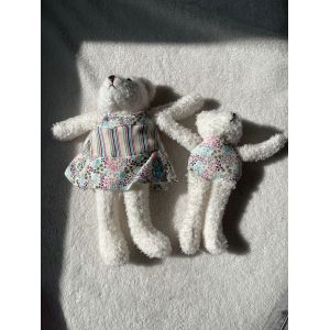 Doudou Peluche Ours Obaibi Blanc Fleur Et Son Petit - Occasion
