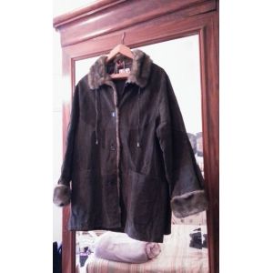 Veste En Croûte De Cuir De Porc Verte Foncée 42 Xl Vintage Années 90 Claire Neuville. - Occasion