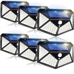 Lot De 6 Lampes Solaires D'ext&eacute;rieur, 100 Led/3 Modes, Angle D'&eacute;clairage &Agrave; 270&deg;, D&eacute;tecteur De Mouvement, Appliques Murales &Agrave; &Eacute;nergie Solaire, Lumineuses Pour Jardin, Cl?Ture, Patio, Porte D'entr&eacute;e - Occasion