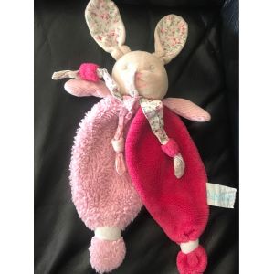 Doudou Plat Lapin Rose Framboise Fleur Babynat Baby'nat Poupi 25-30cm - Occasion