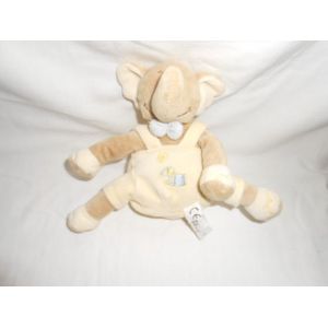 Doudou Éléphant Gerca 16 Cm Assis Toile De Tente Soleil Marron Salopette Jaune - Occasion