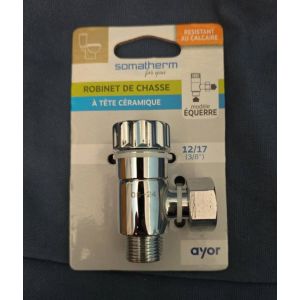 SOMATHERM FOR YOU, Robinet d'arr&ecirc;t &eacute;querre anticalcaire pour WC, entr&eacute;e m&acirc;le, sortie &eacute;crou tournant 3/8", t&ecirc;te c&eacute;ramique, laiton chrom&eacute;, finition soign&eacute;e - chrom&eacute; - Occasion