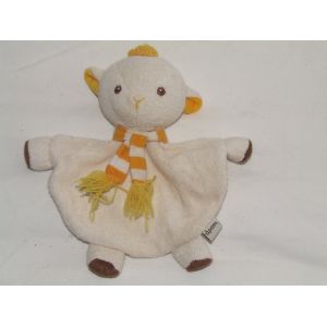 MOUTON AGNEAU DPAM DOUDOU BEIGE JAUNE ECHARPE GRELOT 18 cm - Occasion