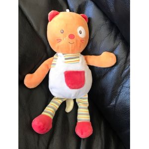 Doudou Peluche Chat Ours Orange Rouge Bleu Cocard Oeil Blanc Sucre D'orge 30cm - Occasion