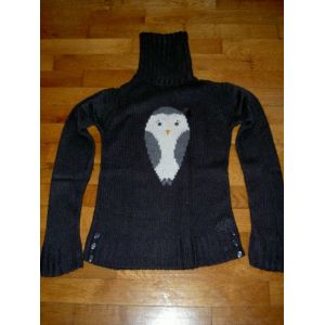 Pull Manches Longues Col Roul&eacute; Marron Motif Oiseau Chouette Ou Hibou Sur Le Devant Oka&iuml;di Taille 12 Ans - Occasion