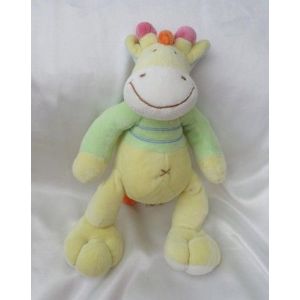 Doudou Peluche Girafe Vache Jaune Vert Rayures Bleu Mots D'enfants - Occasion