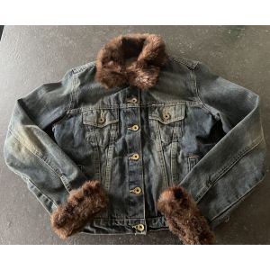 Veste Jean Hiver Fourrure Col Et Manches Marque "Used Jean" Taille T2 - Occasion