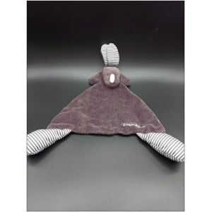 Doudou plat lapin noirs gris ray&eacute; BAMBINO - Occasion