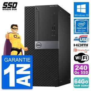 PC Tour Dell OptiPlex 7050 Pentium G4400 RAM 64Go SSD 240Go HDMI Windows 10 Wifi - Occasion