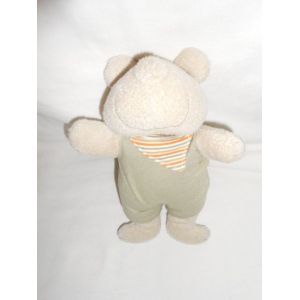 Chien Tape A L'oeil Tao Doudou Peluche Beige Ecru Crme Marron Kaki Echarpe Bandana Foulard Raye Orange Blanc Salopette Combinaison Short De 24 Cm - Occasion