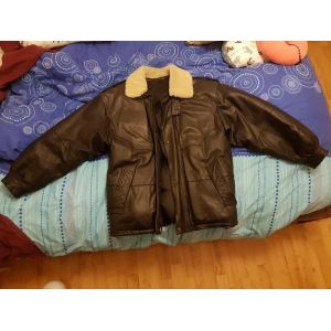 Blouson Cuir Grand Doudoune Surveste Doublé Duvet D Oie Vest52 Noir Caban Hom Chaud Parka Xl Peau Echtes Leader Col Mouton Amovibl Biker Manteau Aviateur Bomber Motar Biker Protec Autom Hiver Froidure - Occasion