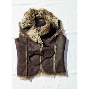 Jolie Veste Sans Manche Femme Imitation Fourrure Et Croute De Cuir Taille S Marque Best Mountain - Occasion