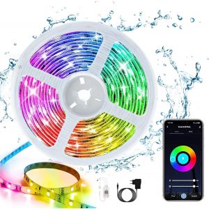 Ruban Led Etanche 5m,Ip65 &Eacute;tanche Bande Led Rgb Contr&ocirc;l&eacute; Via T&eacute;l&eacute;commande Et App,16 Millions De Couleurs Bandeau Led,Synchronis&eacute;es Avec La Musique,D&eacute;coration De Lumi&egrave;res Pour No&euml;l,F&ecirc;te - Occasion
