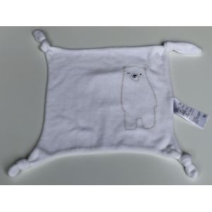 Doudou ours plat Vertbaudet carr&eacute; blanc - Occasion