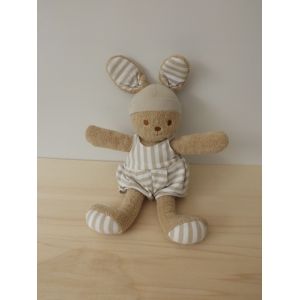 Doudou Lapin Beige Salopette Rayée Nounours - Occasion