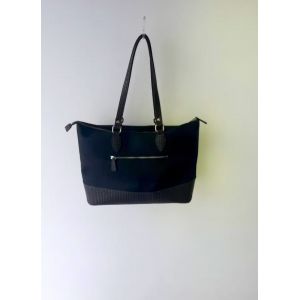 TED LAPIDUS PARIS SAC Collection LUXE FRANCAIS shopping Cancal Cabas Bagage mainMatière cuir pu & Vinyl 40 x28 x13 cm Fermeture Poche arrière 2 int zippées 2 poches plate int noir marron doublé bleu - Occasion
