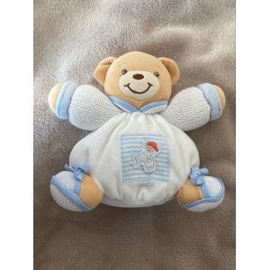 Doudou Kaloo Ours Blanc Bleu Manche Tricot Poche Rayée Marin Env 20 Cm - Occasion
