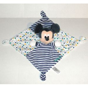 Doudou Mickey Souris Plat Rayé Vert Foncé Et Blanc Et Motif Triangles Multicolores Mouchoir Nicotoy Disney - Occasion