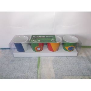 Lot De 4 Petites Tasses Espresso / Expresso - 9 Cl - Aux Couleurs De 4 Pays - « Chris G France » - En Porcelaine - Occasion