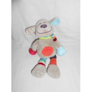 Doudou Mouton Chien Brebis Gris Et Bleu Rond Orange Sur Le Ventre 29 Cm Nicotoy Raye Pois Echarpe Vert Simba - Occasion