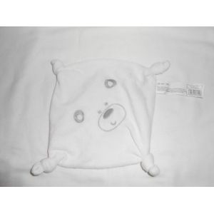 Doudou Ours Polaire Blanc Gris Plat Noeud Auchan In Extenso Snc Oia Plat Carre 4 Coins Noeuds - Occasion