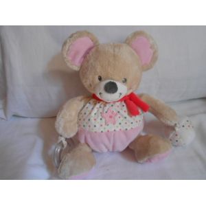 Doudou Grelot Souris Ours Hochet Rose Étoile Anneau Balle Echarpe Rouge Siplec Leclerc Assis 23cm - Occasion