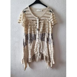 Robe Ou Tunique Elisa Cavaletti Taille L/ 40 Tons Cr&egrave;me Beige Et Gris Tbe - Occasion