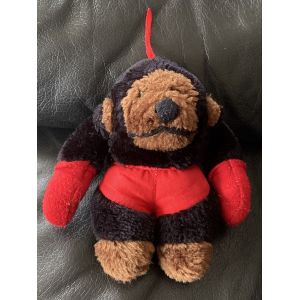 Tr&egrave;s rare peluche vintage gorille rouge et noirboxe des ann&eacute;es 1980 en peluche de collection17cm - Occasion