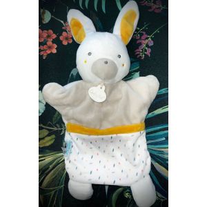 Doudou Lapin Marionnette Baby Nat Blanc Beige Jaune Together Peluche Jouet Bébé - Occasion