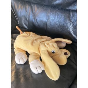 PELUCHE CHIEN YVES ROCHER JAUNE ET MARRON ALLONG&Eacute; 26 CM - Occasion