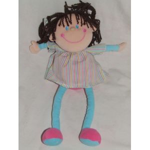 POUPEE AUGUSTA DU BAY TISSU CHIFFON RAYE BLEU ROSE 38 cm - Occasion