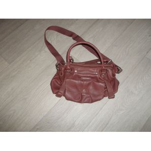 Sac à main PAQUETAGE cuir grainé bandoulière bordeaux TBE - Occasion
