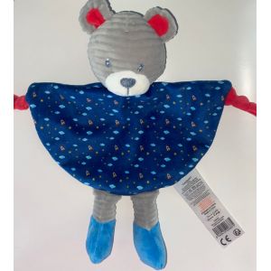 Doudou Ours Bleu Gris Tom & Kiddy Bisous D'ange Grelot Hochet Fusees Etoiles Nuages Peluche Bebe Ourson Naissance - Occasion