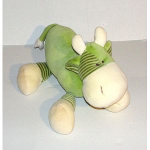 Doudou Vache Verte Rayé Dpam - Peluche Vache Grelot 26 Cm - Occasion