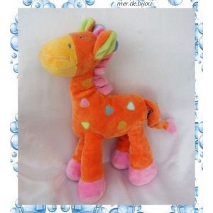 Doudou Peluche Girafe Orange Rose Jaune Mots D'enfants - Occasion