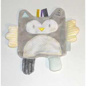 Doudou Hibou Chouette Amadeus Les Petits - Peluche Oiseau Plat Gris Blanc A Pois Pied Cotelé - Occasion