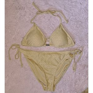 Maillot De Bain Femme Or Paillet&eacute; Taille Unique R&eacute;glable Soutien Gorge Rembourr&eacute; + Culotte Broderie Retro Top Tendance Mode - Neuf - Envoi Tr&egrave;s Rapide Et Soigne. - Occasion
