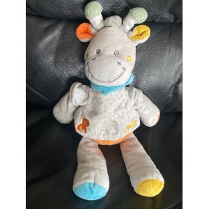 Tex collection Jungle doudou girafe gris orange bleu vert bandana éléphant lion 26cm - Occasion
