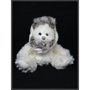 Doudou Peluche Ours Assis Blanc Crème - Bukowski - Bonnet Chapeau Aviateur - Env. 24cm - Occasion