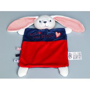Doudou Lapin Plat Blanc Rouge Bleu Coeur Bisou Mots D'enfants - Occasion