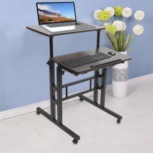 Bureau D'ordinateur Portable 60cm Hauteur Réglable Stand Up Laptop Desk Computer Bureau Debout Avec Rouleaux (Noyer Foncé)-9100g - Occasion