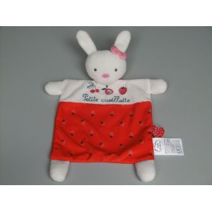 Doudou Lapin Plat Blanc Rouge Petite Cueillette Fraise Mots D'enfants - Occasion