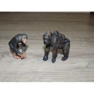 FIGURINES SCHLEICH - GUENON (CHIMPANZE) ET GORILLE FEMELLE AVEC SON PETIT - Occasion