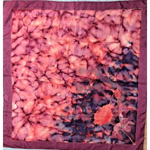Grande Echarpe Foulard Tableau Couleurs Vives Orange Rose Rouge Violet Tissu Ch&acirc;le Carr&eacute; 90 Cm 100% Soie Naturelle Peint &Agrave; La Main - Motif Fleuris Abtrait Retro Vintage Tr&egrave;s Doux - Occasion
