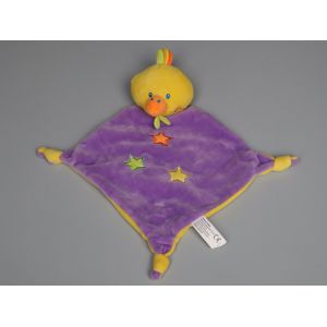 Doudou poussin plat Tollk&uuml;hn jaune violet &eacute;toiles - Occasion