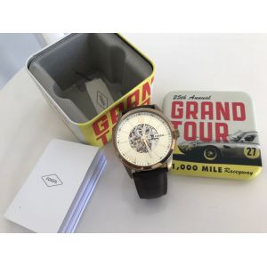 Montre Automatique Homme Fossil Bracelet Marron Cadran Doré Dans Son Boitier Bq2382 - Occasion