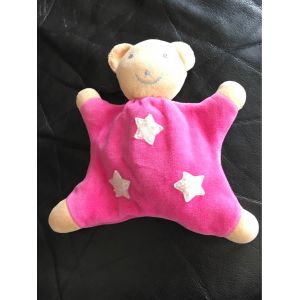 Doudou Semi Plat Ours Beige Et Rose Etoiles Blanche 20cm - Occasion