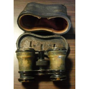 anciennes jumelles de the&acirc;tre avec &eacute;tui en cuir - Occasion