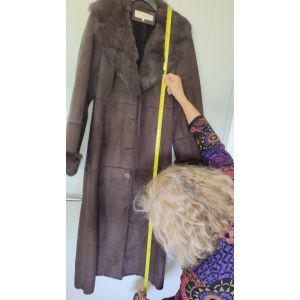 Manteau Long Femme Marron En Cuir Suedois T 40 - Occasion